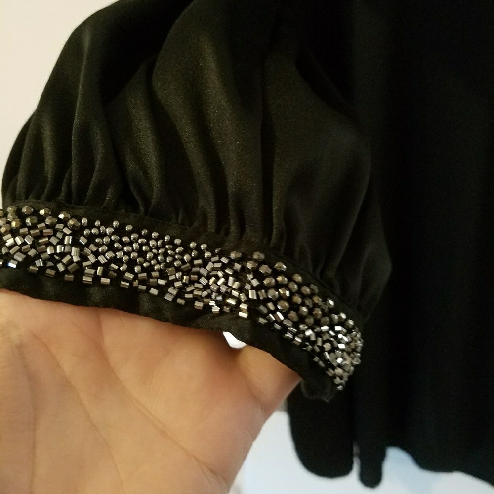 Black sequin cuffs satin tunic